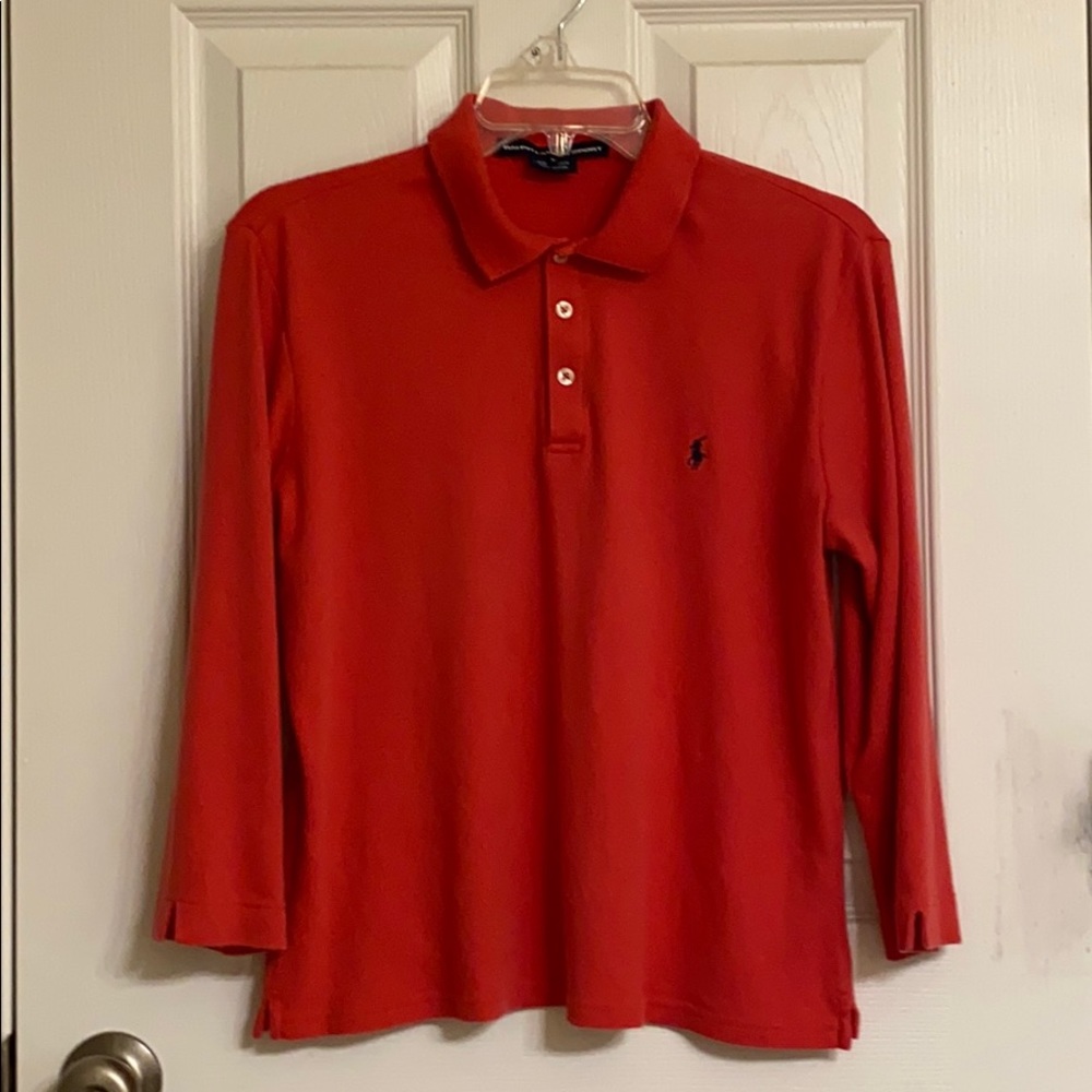 Ralph Lauren Sport Pink Long Sleeve Super Soft Cotton Polo Shirt Size Large